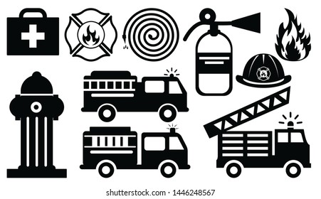 Firefighter Tools | Firefighter Equipment Vector Illustration Silhouette