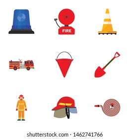Firefighter tools icon set. Flat set of 9 firefighter tools vector icons for web design isolated on white background