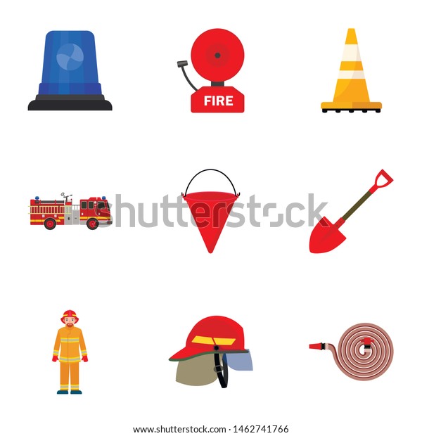 Firefighter tools\
icon set. Flat set of 9 firefighter tools vector icons for web\
design isolated on white\
background