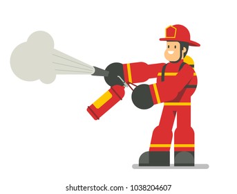 Firefighter in traditional uniform. Flat cartoon character design. Vector illustration isolated on white background.