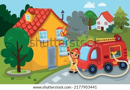 Similar – Image, Stock Photo Colorful drawing of houses standing on snowy hills and snowfall