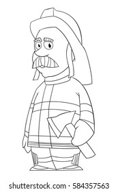  Firefighter in uniform with an ax.Coloring page vector