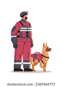 bombero en bombero uniforme con equipo de extinción de incendios y servicio de emergencia para perros feliz día de trabajo concepto vertical