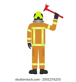 Firefighter in a Uniform. Fireman. Vector Illustration Isolated on White Background.