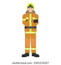 Firefighter in a Uniform. Fireman. Vector Illustration Isolated on White Background.