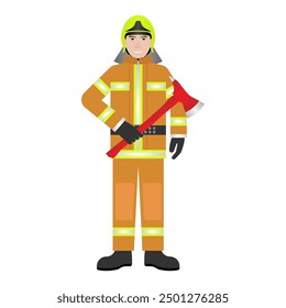 Firefighter in a Uniform. Fireman. Vector Illustration Isolated on White Background.