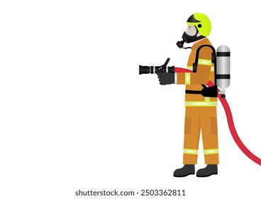 Firefighter in a Uniform. Fireman. Vector Illustration Isolated on White Background.