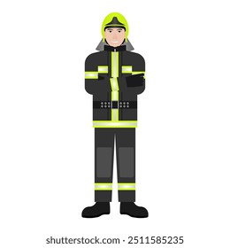 Firefighter in a Uniform. Fireman. Vector Illustration Isolated on White Background.