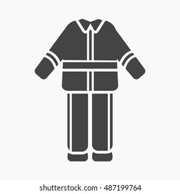 Firefighter uniform icon black. Single silhouette fire equipment icon from the big fire Department simple.