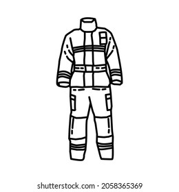 Firefighter Uniform Part of Firefighter Accessories and Equipment Device Hand Drawn Icon Set Vector.