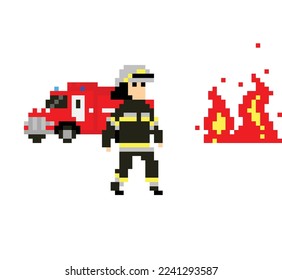 Bombero de uniforme, personaje de píxel