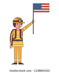 firefighter with usa flag character