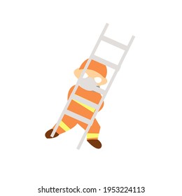 Firefighter using ladder illustration character 