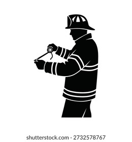 Firefighter using rope in silhouette style for safety
