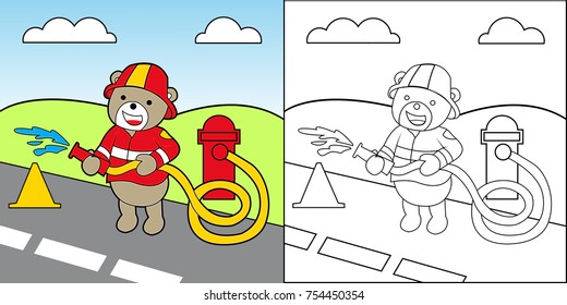 firefighter vector cartoon illustration, coloring book