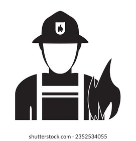 Firefighter vector icon, black on white background