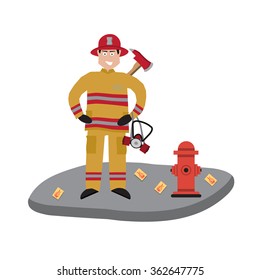 Firefighter vector icon set. A collection of fire themed symbols including firefighter, fire truck and fireman, , attributes, sets fire brigade. Vector eps10 illustration.