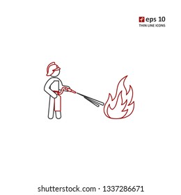 Firefighter - vector thin line icon on white background. Symbol for web, infographics, print design and mobile UX/UI kit. Vector illustration, EPS10.