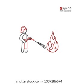Firefighter - vector thin line icon on white background. Symbol for web, infographics, print design and mobile UX/UI kit. Vector illustration, EPS10.
