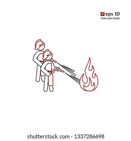 Firefighter - vector thin line icon on white background. Symbol for web, infographics, print design and mobile UX/UI kit. Vector illustration, EPS10.