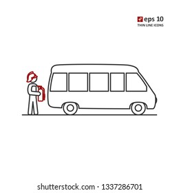 Firefighter - vector thin line icon on white background. Symbol for web, infographics, print design and mobile UX/UI kit. Vector illustration, EPS10.