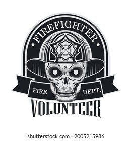 firefighter volunteer vintage label isolated