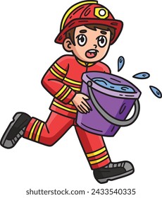 Firefighter with Water Bucket Cartoon Clipart