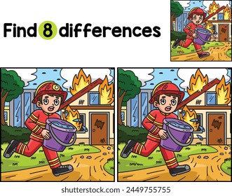 Firefighter with Water Bucket Find The Differences