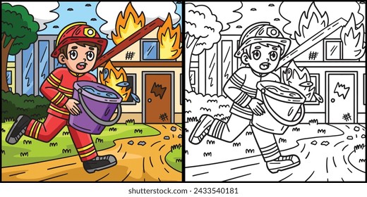 Firefighter with Water Bucket Illustration