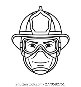 A firefighter wears protective gear and helmet in a closeup view. The mood is serious and professional. The setting is likely a fire station or emergency response situation. This image can be used for fire safety, emergency response, or firefighter training materials.