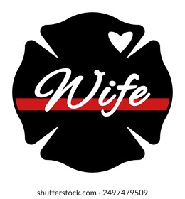 Firefighter wife thin red line maltese cross icon. Clipart image isolated on white background