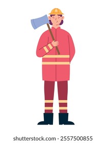 firefighter woman with axe isolated