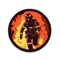 Firefighter In Work Flames Concept Vector Art Print Template