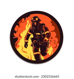 firefighter in work flames concept vector art print template