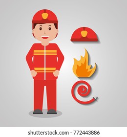 firefighter worker protecting equipment standing character