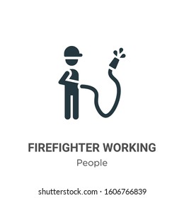 Firefighter working glyph icon vector on white background. Flat vector firefighter working icon symbol sign from modern people collection for mobile concept and web apps design.
