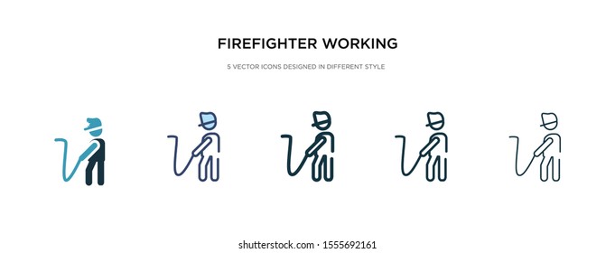 firefighter working icon in different style vector illustration. two colored and black firefighter working vector icons designed in filled, outline, line and stroke style can be used for web,