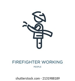 Feuerwehrmann, der eine dünne Linie arbeitet. Feuerwehrmann, professionelle Linearsymbole aus Menschen Konzept isolierte Umriss. Vektorgrafik-Symbol-Element für Webdesign und Apps.