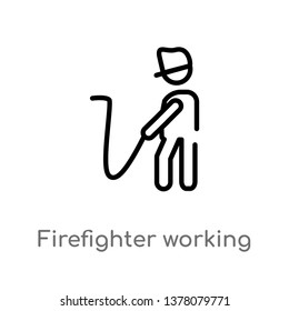 firefighter working vector line icon. Simple element illustration. firefighter working outline icon from people concept. Can be used for web and mobile