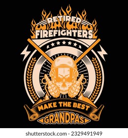 Firefighter-inspired t-shirt design featuring an American fighter helmet, grunge flag, and vintage axe. This print-ready template is perfect for creating stylish t-shirts, posters, banners, and gifts.