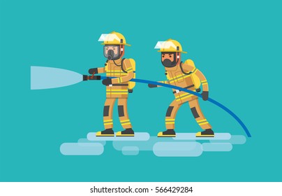 Firefighters in action. Vector illustration