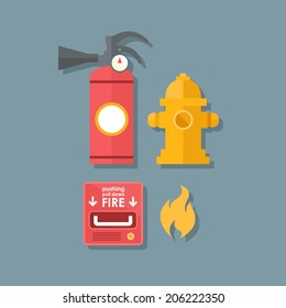 firefighters attributes. flat illustration