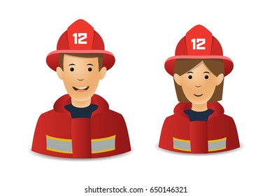 Firefighters, avatars. Illustrations for web design. Eps 10.