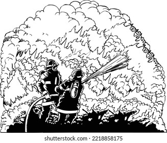 Firefighters Battling a Fire Vector Illustration