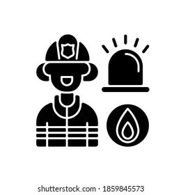 Firefighters Black Glyph Icon. First Responders. Fire-related Call. Fire Department. Fireman, Firewoman. Emergency Response. Silhouette Symbol On White Space. Vector Isolated Illustration