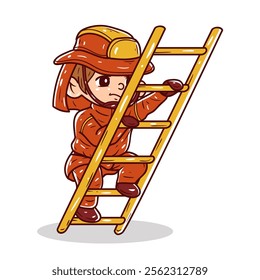 Firefighters are climbing the ladder vector illustration