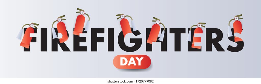 Firefighters day vector flat colorful concept. A fireman in uniform extinguishes a fire with a foam hose.