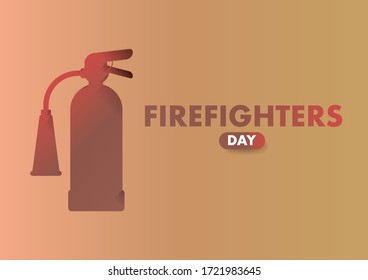 Firefighters day vector flat colorful concept. A fireman in uniform extinguishes a fire with a foam hose.