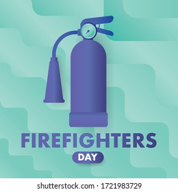 Firefighters day vector flat colorful concept. A fireman in uniform extinguishes a fire with a foam hose.
