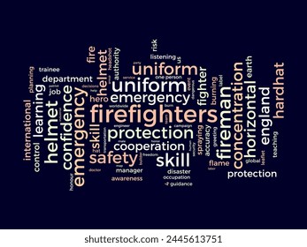 Firefighters Day word cloud template. Career awareness concept vector background.